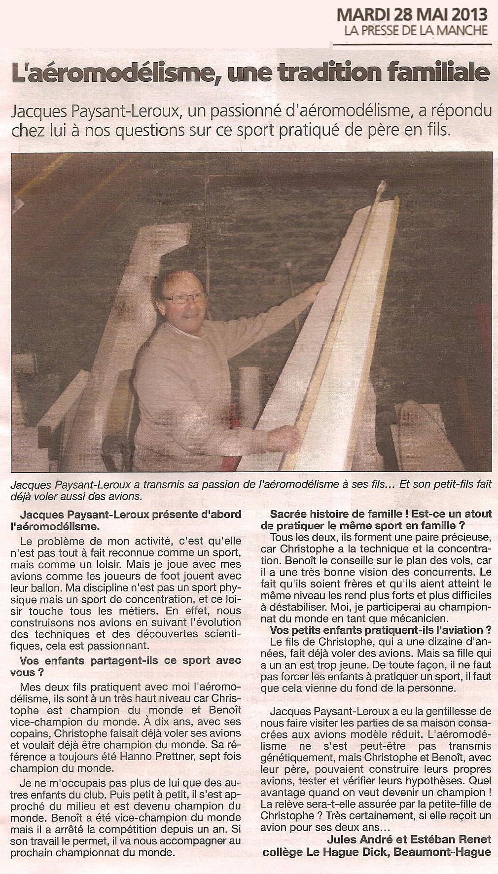 Presse de la Manche 28/05/2013 – L’aéromodélisme, une tradition familiale
